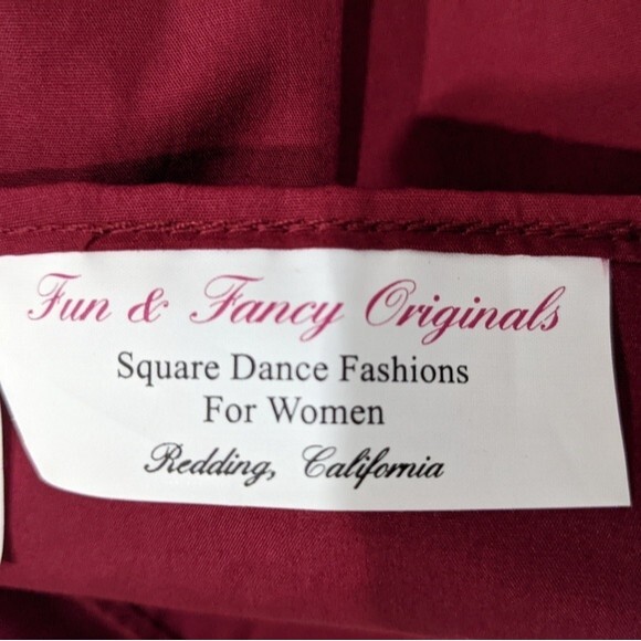Vintage Fun & Fancy Originals Square Dance Blouse Fringe Burgundy Women's Small - Picture 7 of 8